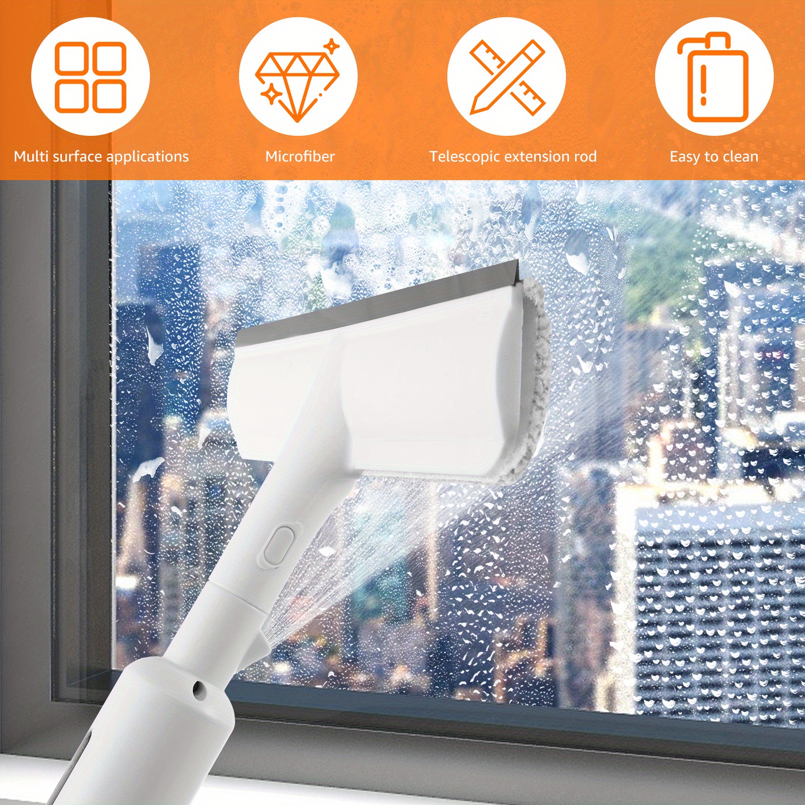 

-free Shine, Jetcloud Professional Window Squeegee With Spray - Dual-sided, Extendable Pole For High Doors, Microfiber Scrubbers, Easy