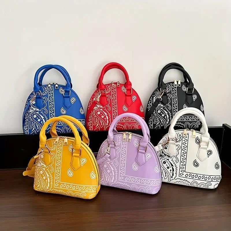 

Women's Floral Paisley Mini Dome Bag - Stylish Pu Leather Crossbody & Shoulder Handbag With Zipper, Elegant Purse For Daily Use