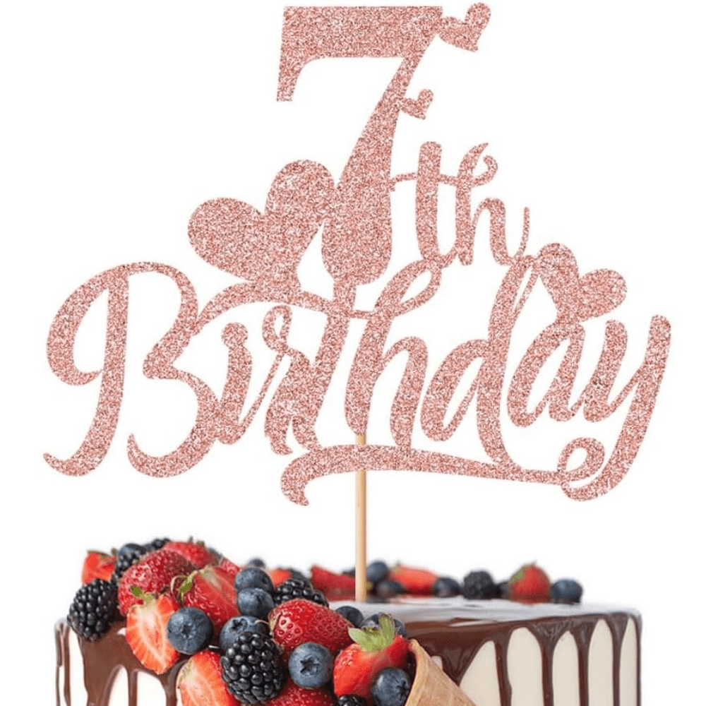 1pc Rose Golden Shining 7th Birthday Cake Topper, Happy 7th Birthday Cake Topper, Glitter Birthday Cake Decorations, Anniversary Party/boy Or Girl Year Old Birthday Party Decoration Supplies (7th)