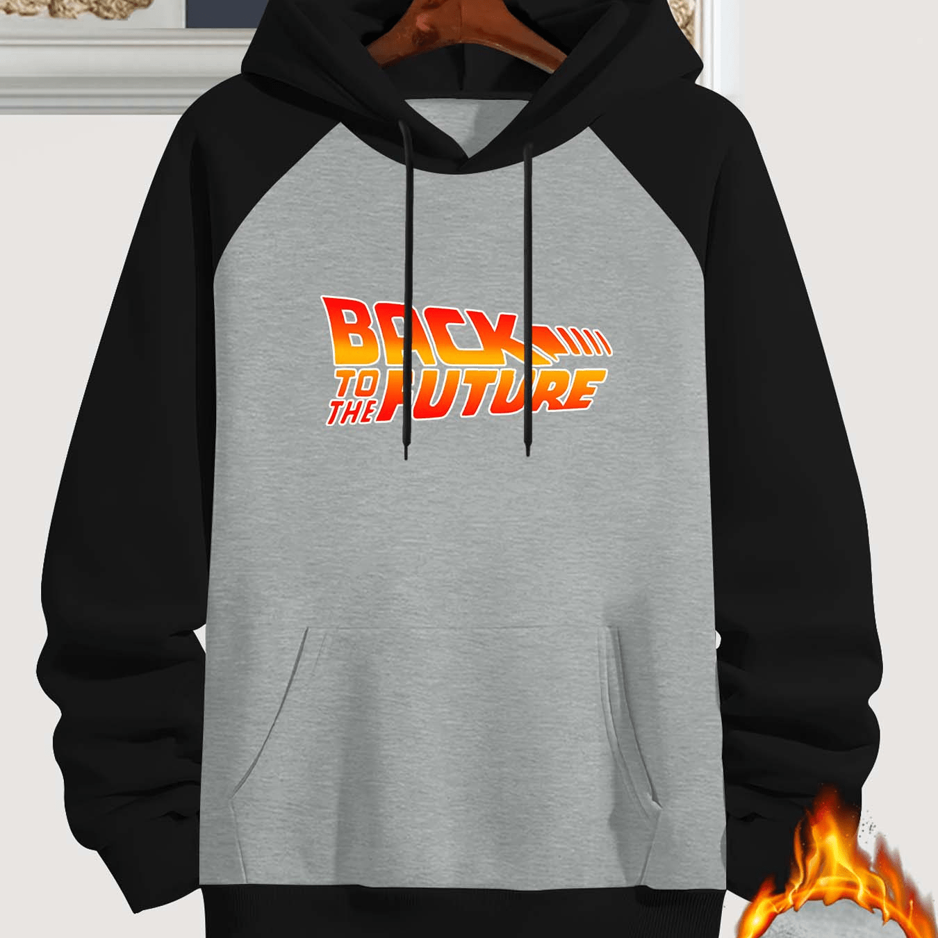 

Men's Casual Hoodie With Flame Letter Print - , & Warm Pullover Sweatshirt For Fall/winter