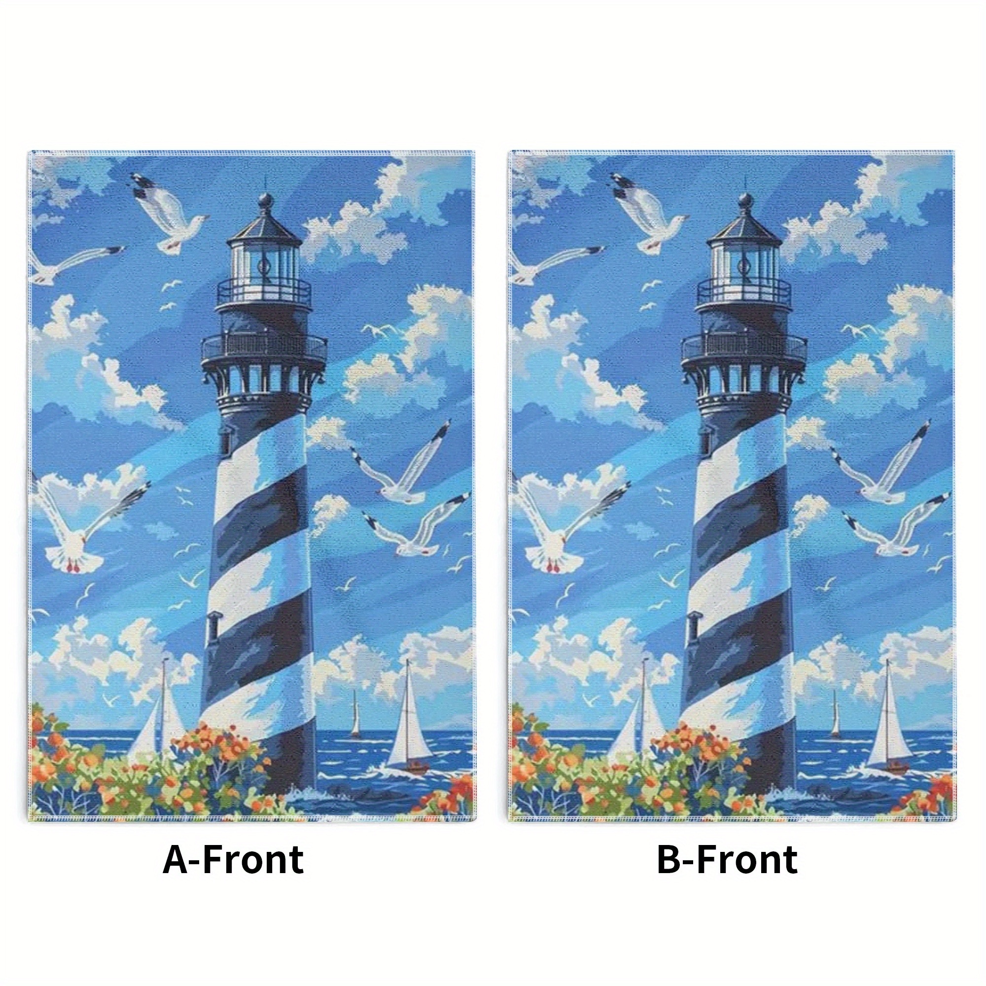 

Modern Lighthouse & Seagulls Themed Dish Towels - Set Of 2, Polyester Woven Dish Cloths, Lightweight Hand Wash Only Kitchen Towels, Cartoon Style Oblong Welcome Towel For Cleaning, 18x26 Inches