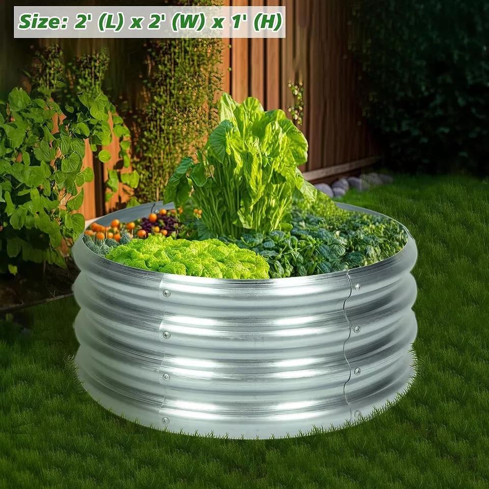 

2x2x1ft Round Galvanized Raised Garden Beds Outdoor, Steel Fire Pit Ring Flower Planter Large Metal Above Ground Boxes Kit For Gardening Vegetables Outside