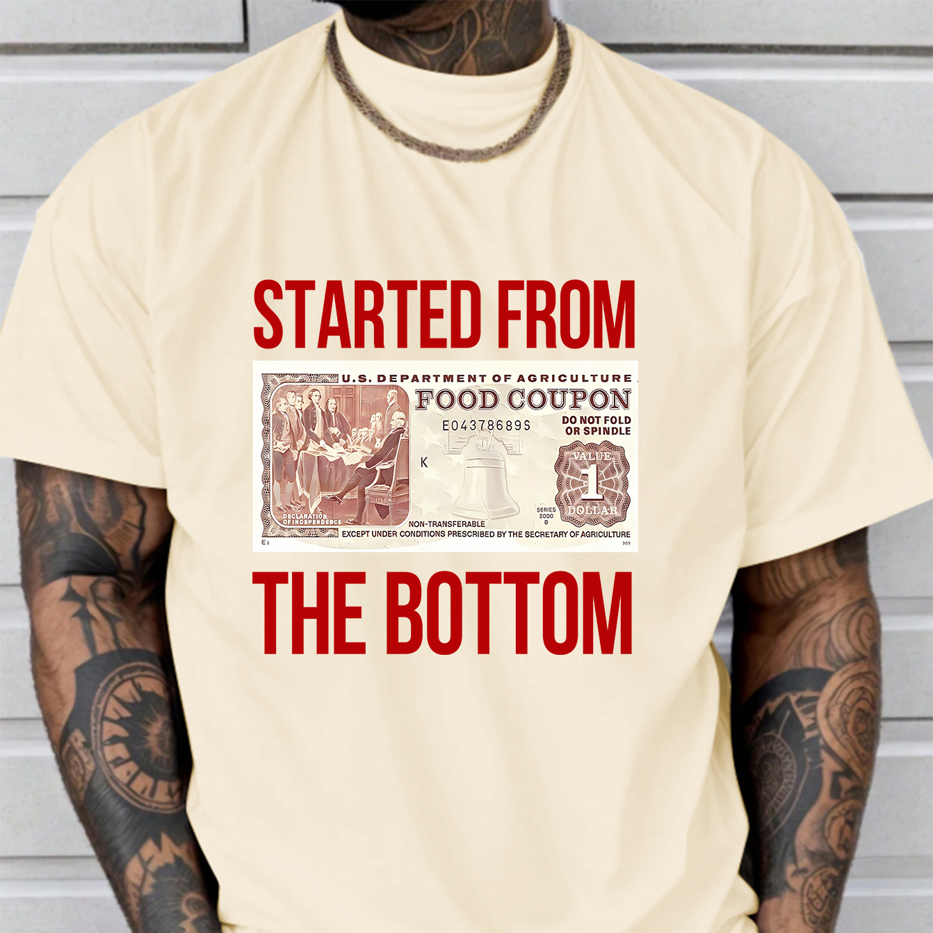 

Start With The Bottom Print Comfortable And Soft Tee Shirt, Tees For Men, Casual Short Sleeve T-shirt For Summer