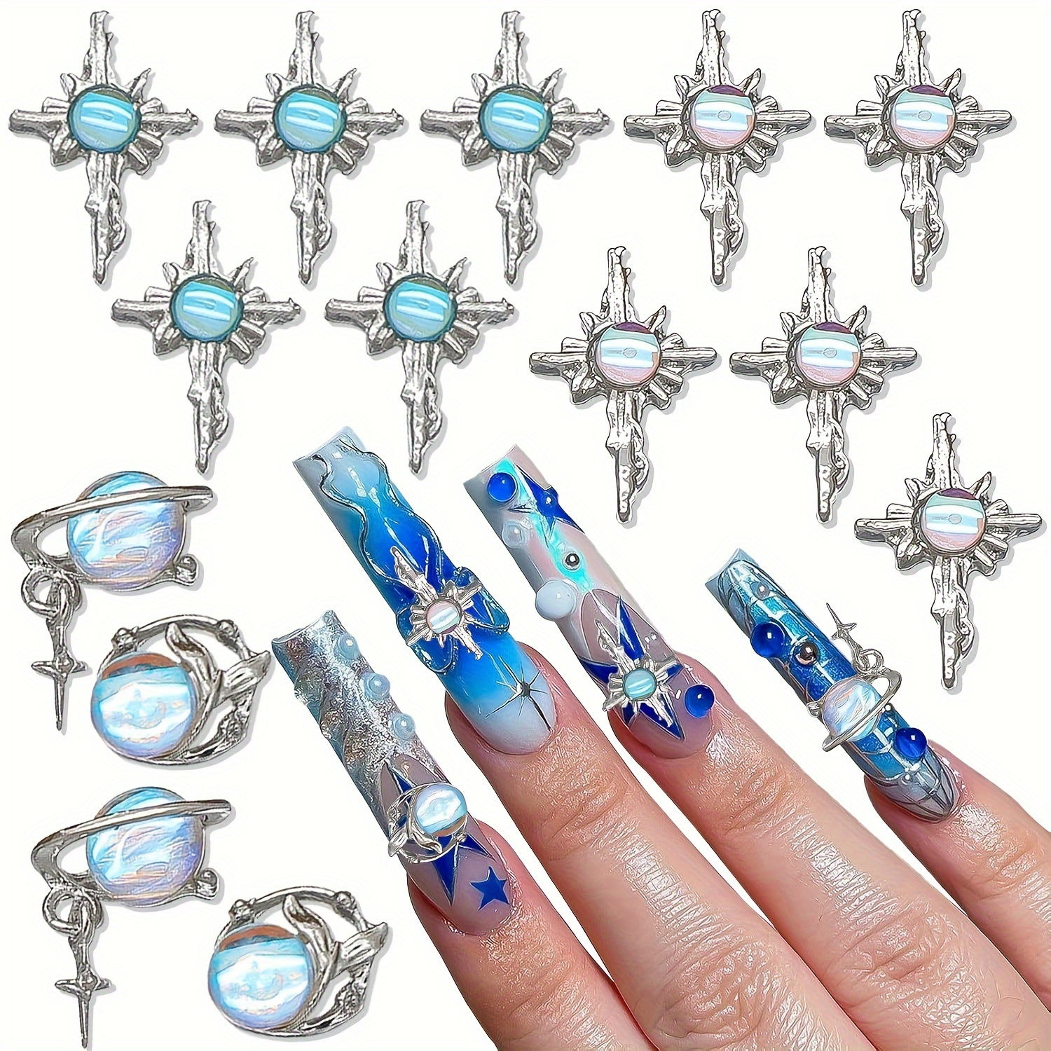 

80pcs 3d Alloy Eye Nail Charms For Acrylic Nails Silver Nail Art Charm With Rhinestones Y2k Nail Jewels Diamonds Supplies For Manicure Diy Nail Art Decor Accessories