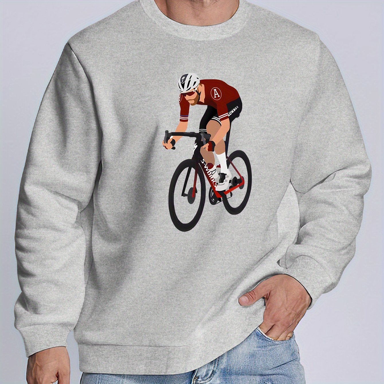 

Bicycle Sporty Print Men's Casual Cozy Pullover, Trendy Long-sleeved Sweatshirt, Perfect Versatile Top For Autumn Winter