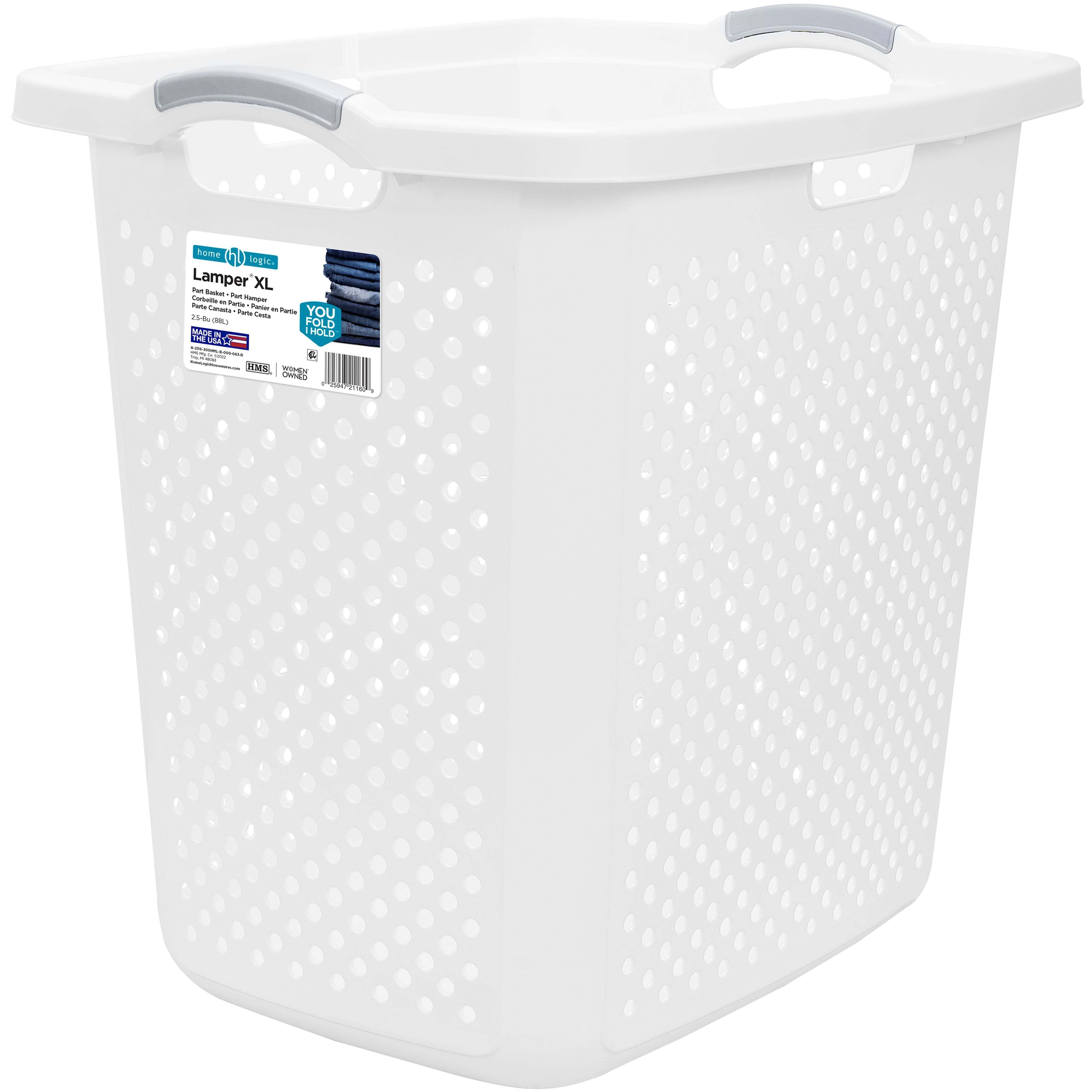 

2.5 Bushel Xl Lamper Plastic Laundry Basket, White, Extra-large Capacity, Adult/ Tween