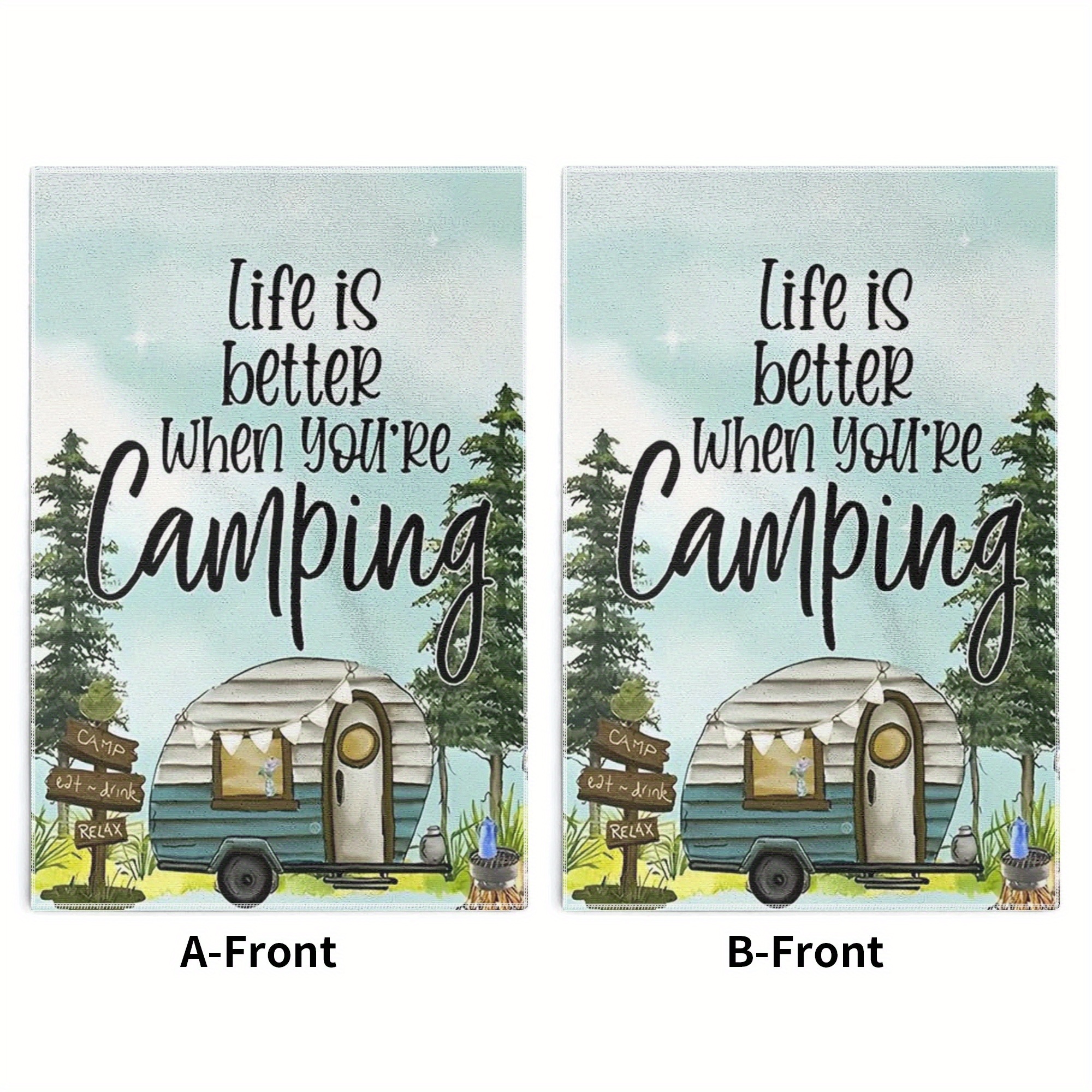 

2-pack 18x26 Inch Polyester Dish Towels With Camping Theme - Lightweight, Cartoon Design Towels For Kitchen And Dining, Modern Woven Hand Wash Only Dish Cloths For Cleaning & Decor