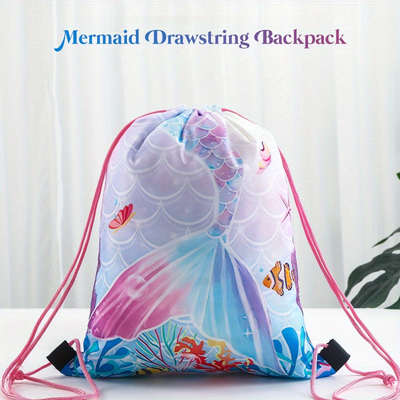 

Mermaid Drawstring Backpack Polyester Bag For Birthday Party Favors, Outdoor Multifunction Adventure Sack With Colorful Fish Scale Design - 1pc