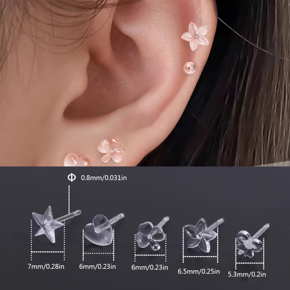 

10 pièces/lot de caches d'oreilles en plastique transparent hypoallergénique avec styles mixtes - Aiguille et résine accessoires d'oreille DIY