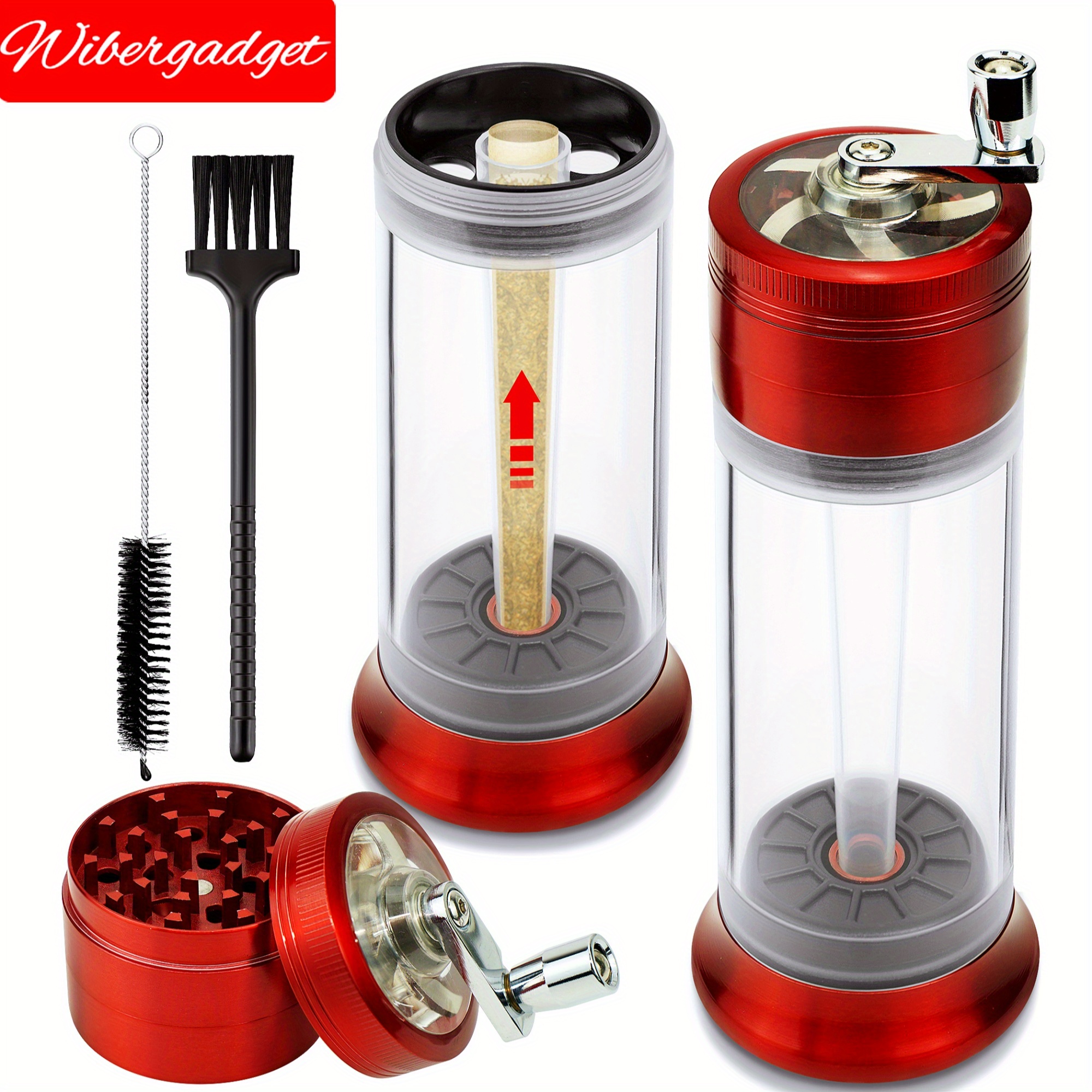 7pcs/Set Spice Grinder Herb Grinder, 3-In-1 Pre Rolled Cone Loader Machines  Quick Fill, Hand Crank Loader Roller Crusher Filler with 2 Cone Adapters, 2  Cleaning Brushes And 2 Windproof Flameless 