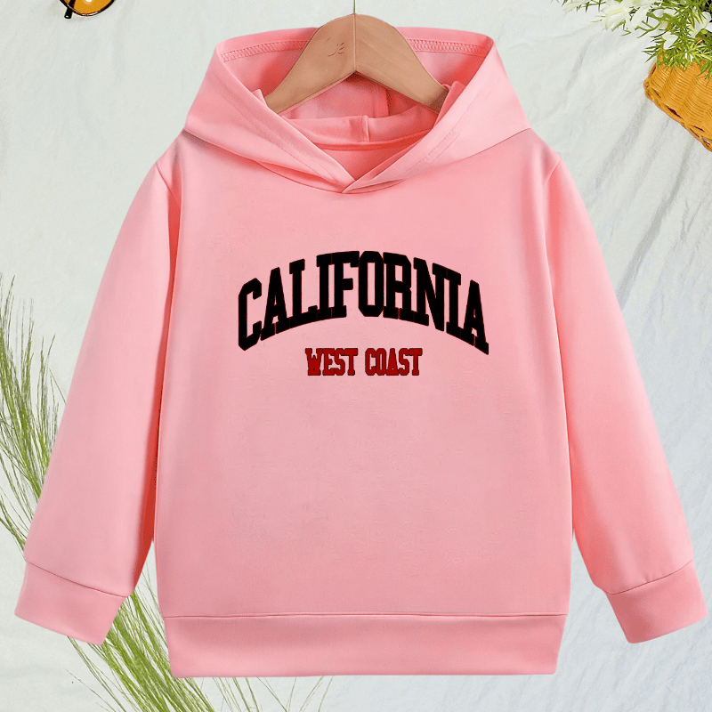 

Kids California Graphic Hoodie - Casual Polyester Knit Fabric - Fall/winter Regular Fit Hooded Sweatshirt For Boys And Girls, Age 12 & Under