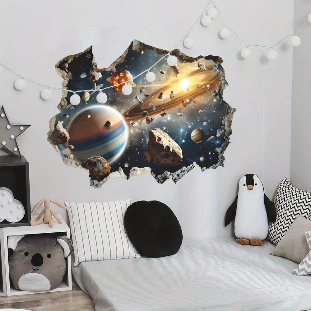 

2 Pcs/set Creative Broken Wall Universe Planet Bedroom Living Room Background Beautify Decorative Wall Stickers