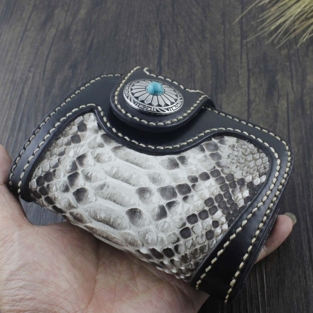 Long Biker Chain Wallet - White Python - Anvil Customs