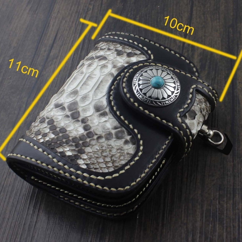handmade snake leather wallet short vintage biker purse with