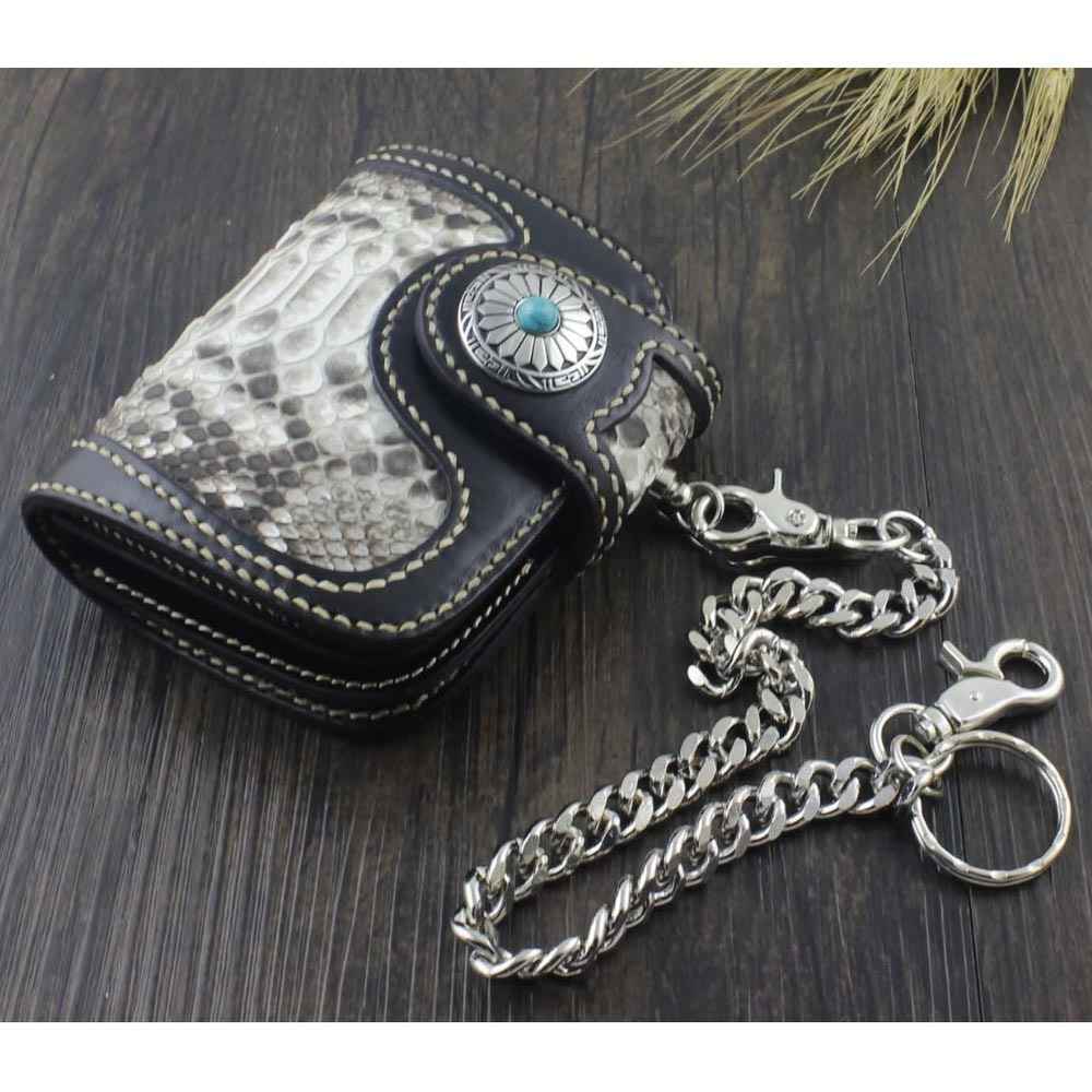 Long Biker Chain Wallet - White Python - Anvil Customs