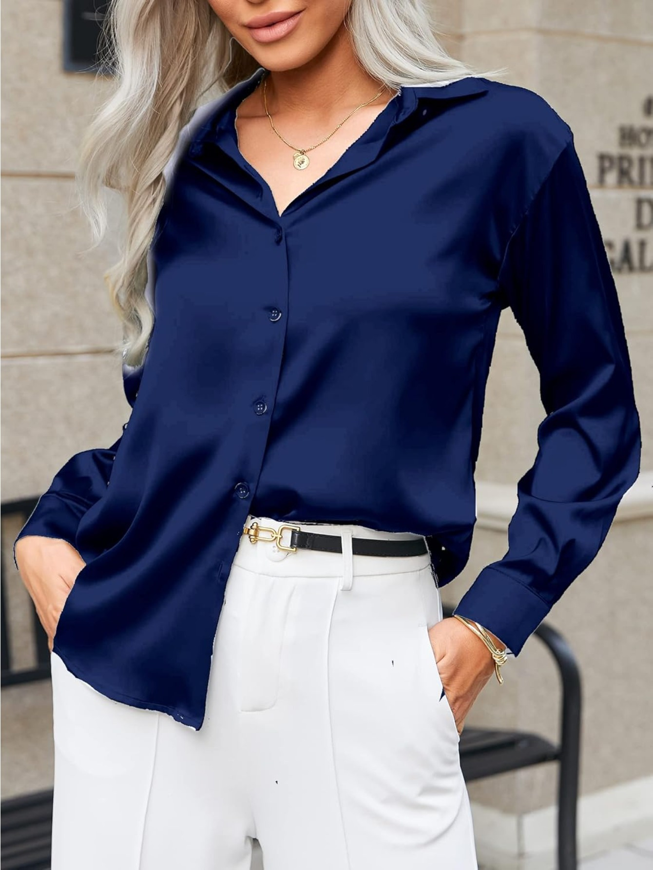 Botón Blusas Cuello V Elegantes Blusa Cuello V Con Botones
