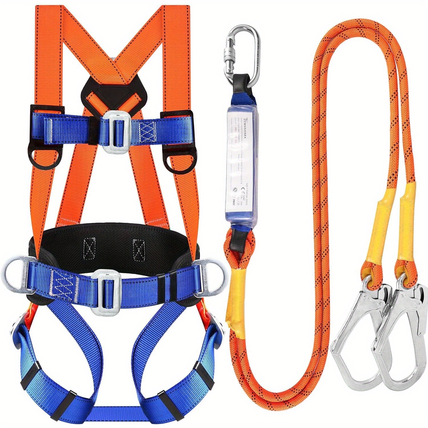 

Safety Harness Fall Protection Kit: Full Body Roofing Harnesses With Lanyard - Comfortable Waist Pad