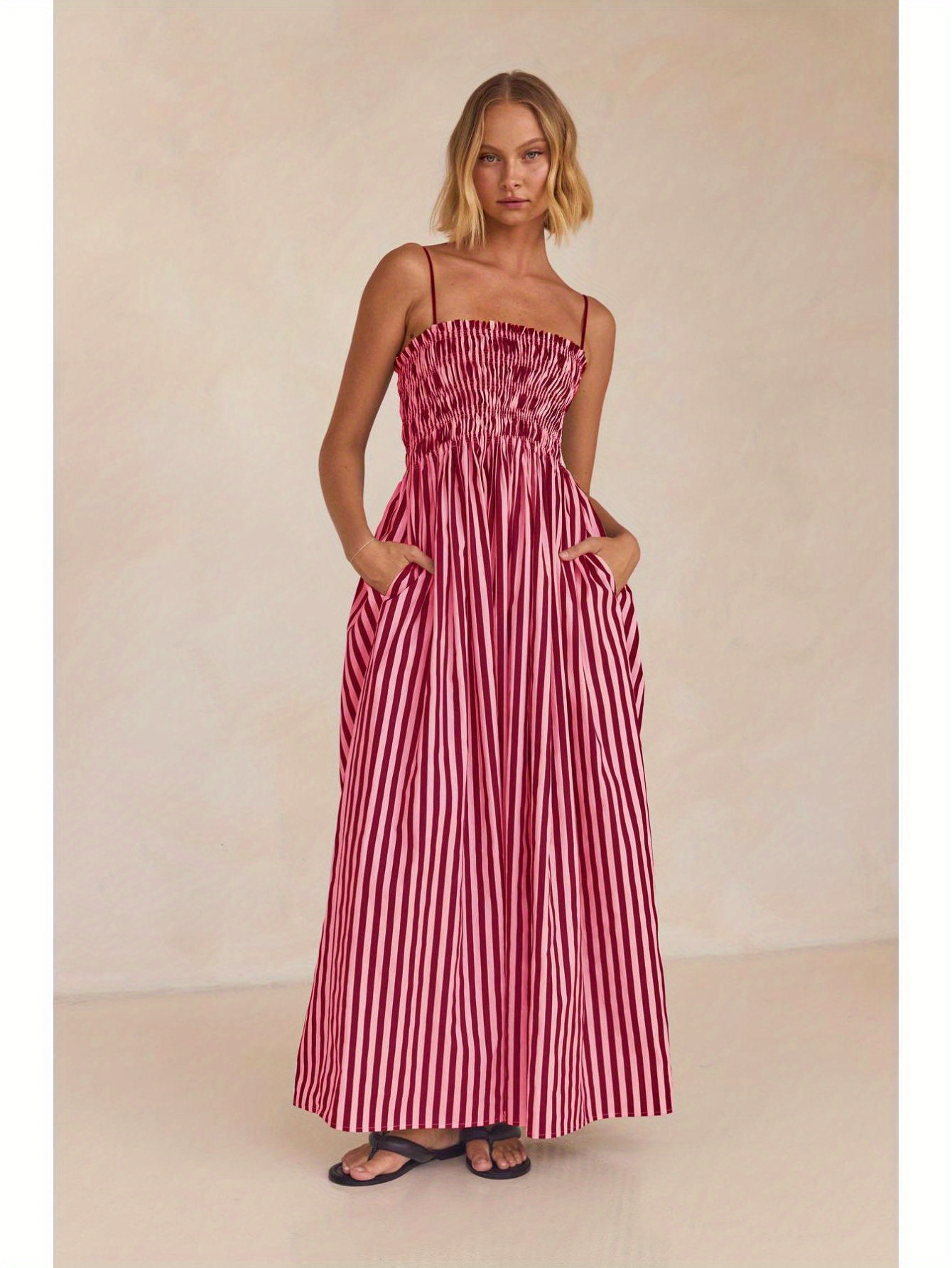 strapless open back dress Cameron Pink & White Striped Dress