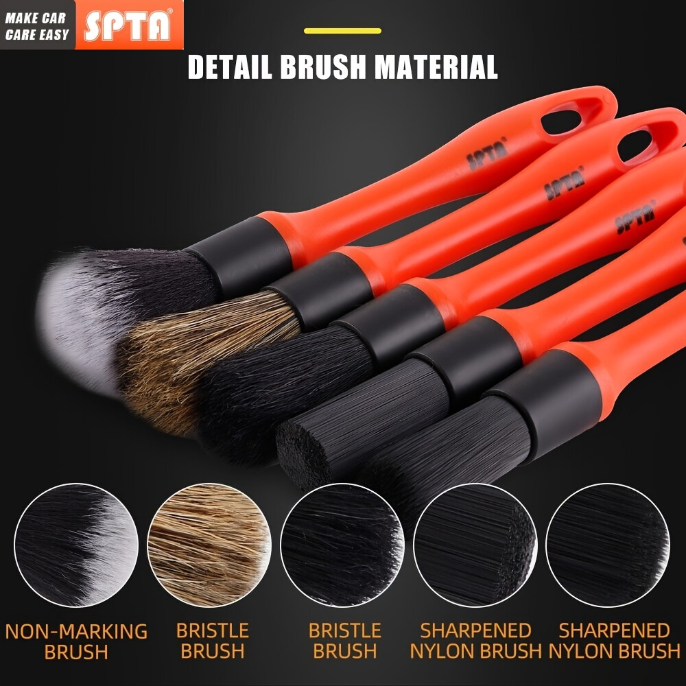 5pcs car detailing brush set soft horse hair nylon bristles multipurpose   tools for dashboard wheels and interior no electricity needed for home vehicle use details 0