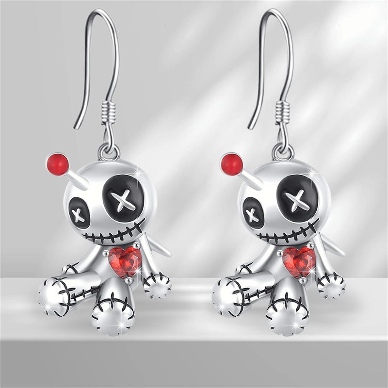 

2pcs 1 Pair Creative Funny Voodoo Doll Red Heart Pendant Earrings, Punk Cartoon Holiday Decoration Accessories, Gift