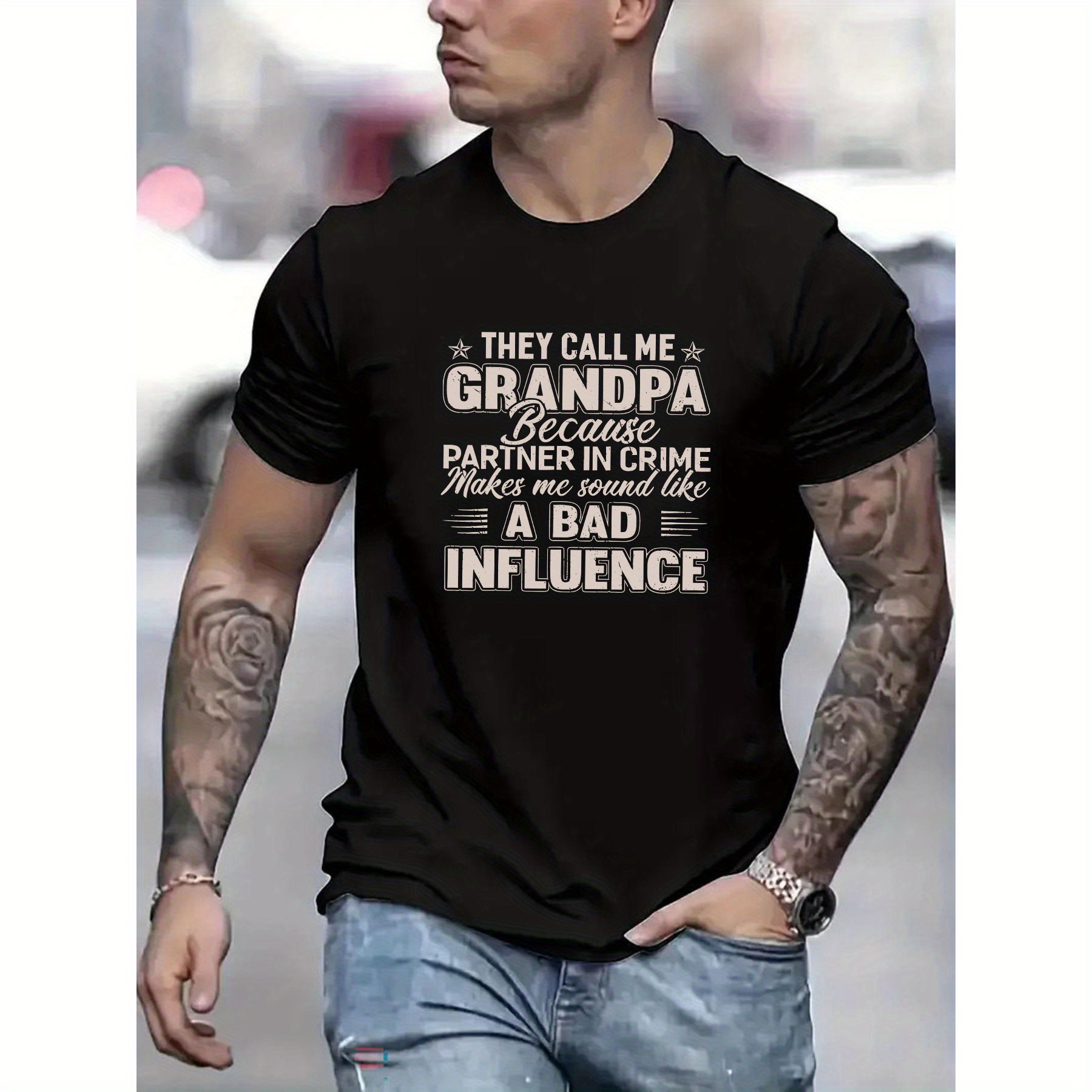 

They Call Me Grandpa Letter Print Men's Crew Neck Short Sleeve T-shirt, Breathable Polyester Fabric Tees, Casual Comfy Lightweight Top For Summer Daily Wear