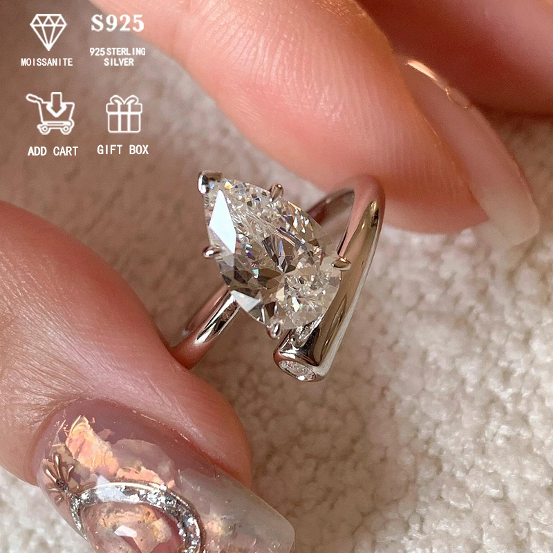 Boho Royal Style Pear Moissanite Engagement Ring in 925 Silver for Wedding
