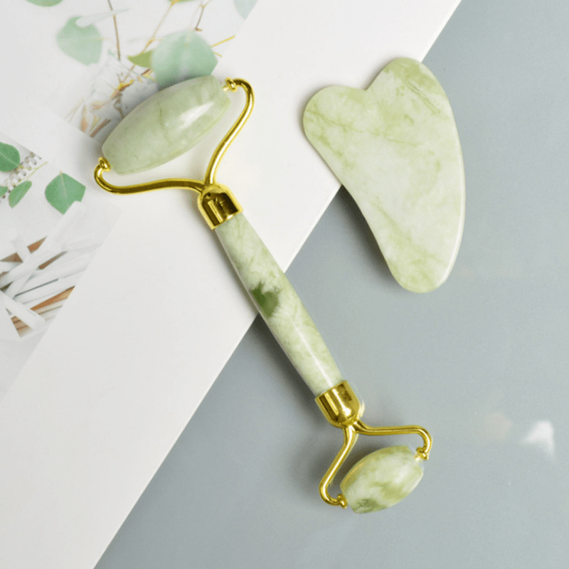 2pcs natural jade stone scraper massager set guasha   massage tool jade stone guasha board used for face neck   shoulders legs body   radiance of   for valentines day birthday christmas gift Product details 0