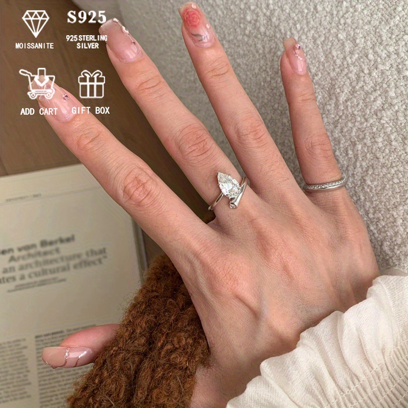 Boho Royal Style Pear Moissanite Engagement Ring in 925 Silver for Wedding