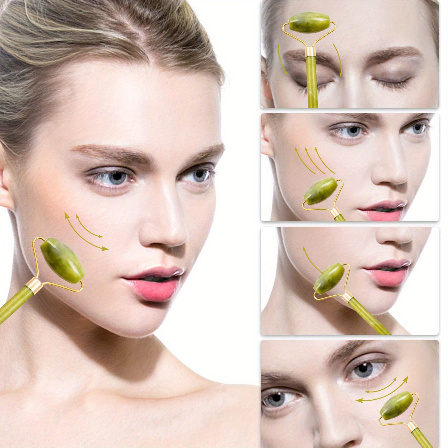 2pcs natural jade stone scraper massager set guasha   massage tool jade stone guasha board used for face neck   shoulders legs body   radiance of   for valentines day birthday christmas gift Product details 6