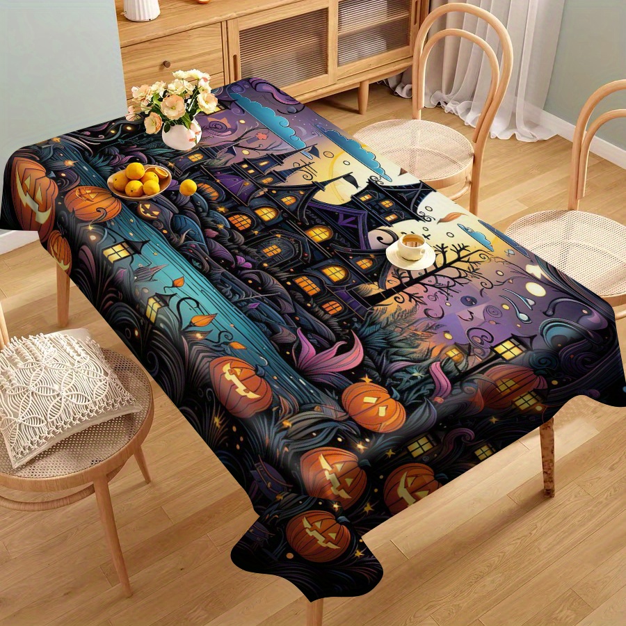 

1pc Halloween Themed Tablecloth, 100% Polyester, Machine Woven, Stain-resistant, For Dining & Home Decor, Fits Square/round/rectangular Tables