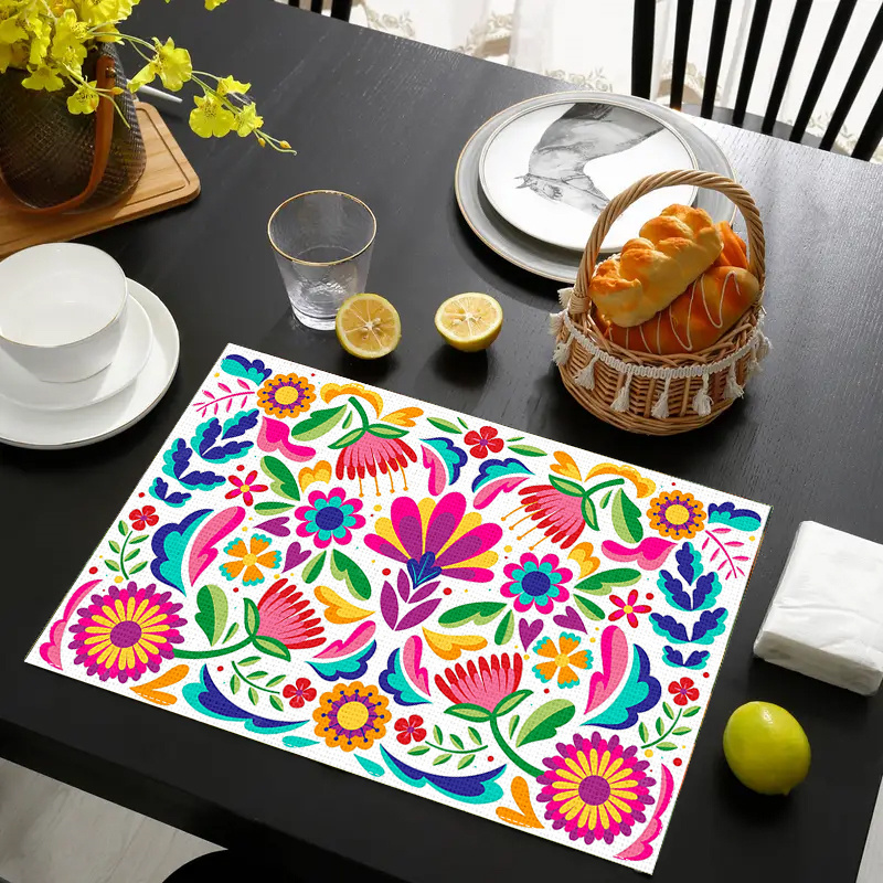 

Mexican Fiesta Table Placemats - 2pcs/4pcs/6pcs - Vibrant Floral Designs - Fade Resistant - Machine Washable - Perfect For Festive Gatherings