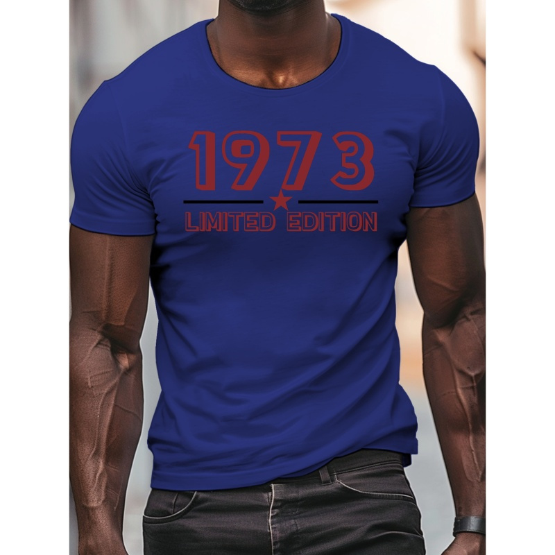 

T-shirt Regular Fit pour homme en et imprimé 1973, T-shirt respirant, polyvalent et pour homme, Hauts d'extérieur à manches courtes pour le fitness et les déplacements quotidiens, pour l'été