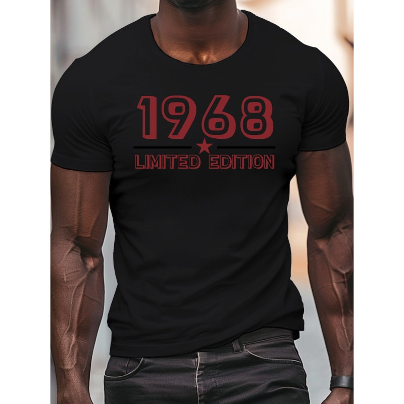 

1968 Print Men's Regular Fit T-shirt, Breathable Chic Tee For Men, Comfortable Short Sleeves Outdoor Tops For Fitness & Daily , Best Summer