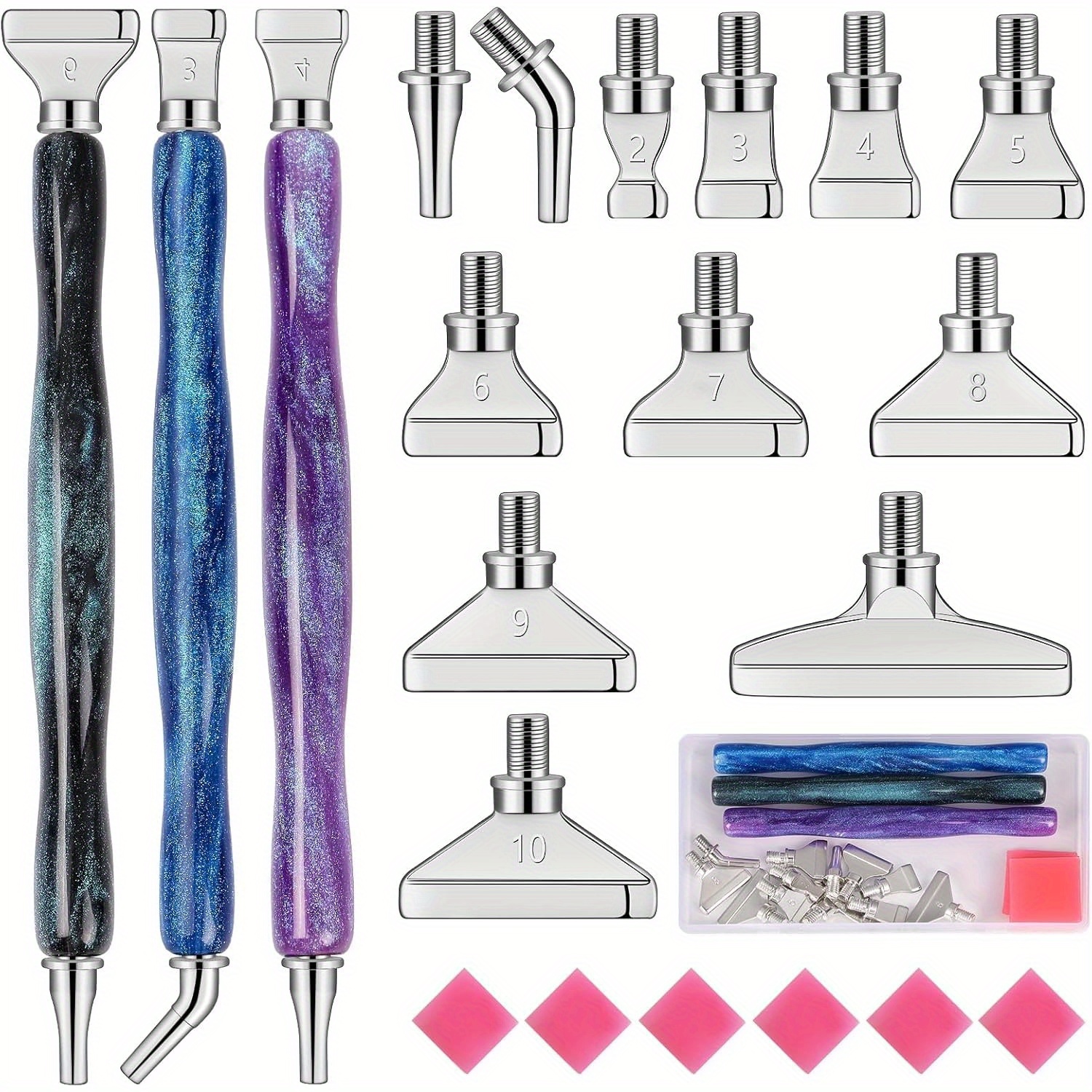 TEMU Diamond Painting Stift Zubehör Set, 3 Stück Glitzer Stifte und 12 Stück Metall Schrauben Gewinde Multi Tips, Harz Diamond Painting Bohrer Stifte
