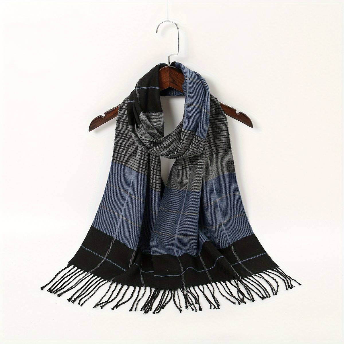 Image of 1pc Geometric Scarf - Windproof Warm Winter Scarf With Fringe Edges, Unisex Elegant Casual Scarf For , Machine Washable Fall Accessory, Stylish Shawl | | Durable Fabric