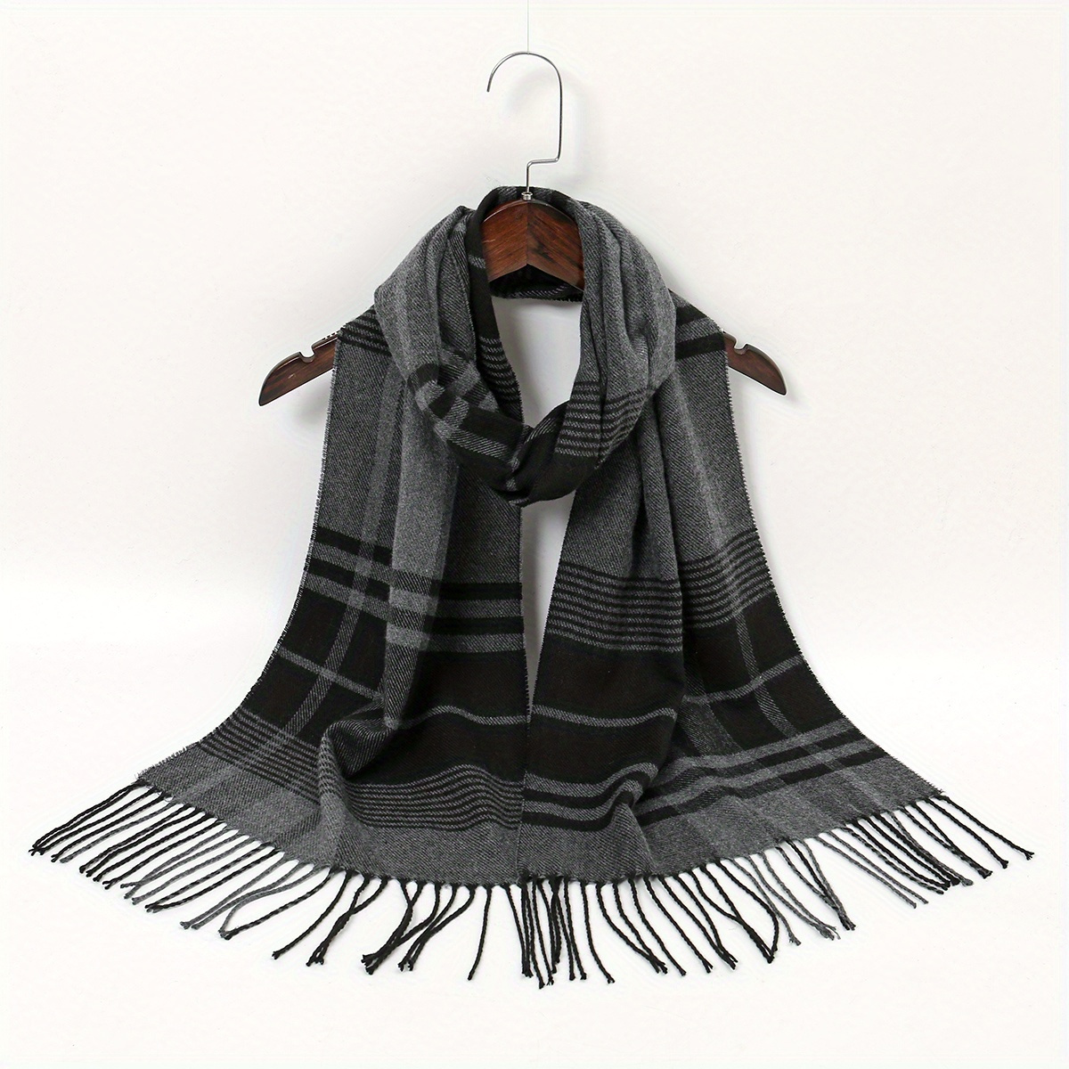 E-shop Geometrisches Karoschal, Lässiger Sonnenschutz Quasten Schal, Winddichter Warmer Schal, Herbst Winter Unisex Schal