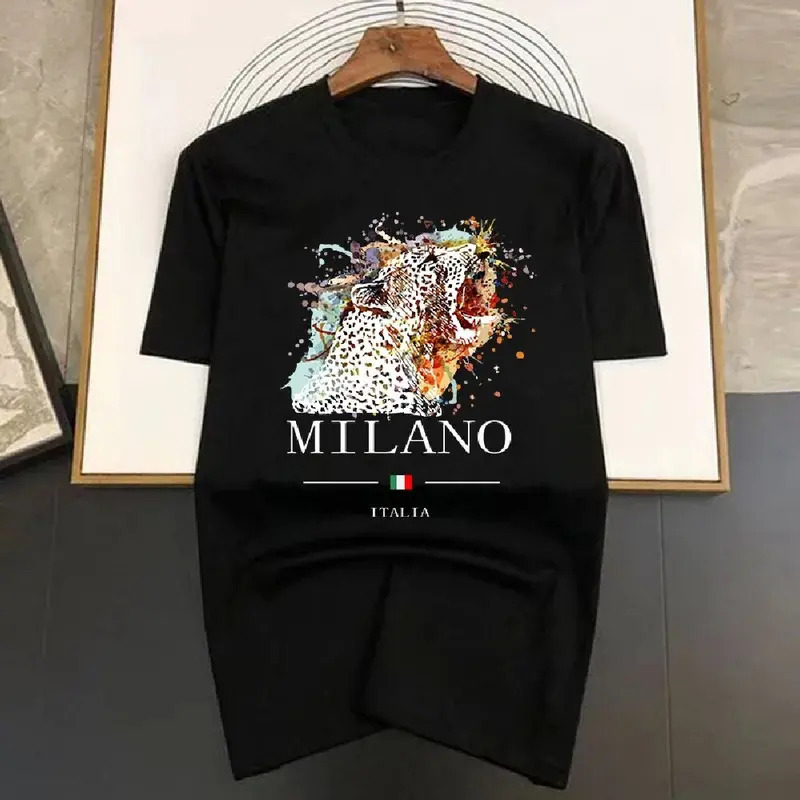 

Brand Summer Milano Letters Print Y2k T-shirt Short Sleeved Luxury Tees Clothing Loose Pure Cotton Soft Tops Asian Size 80179