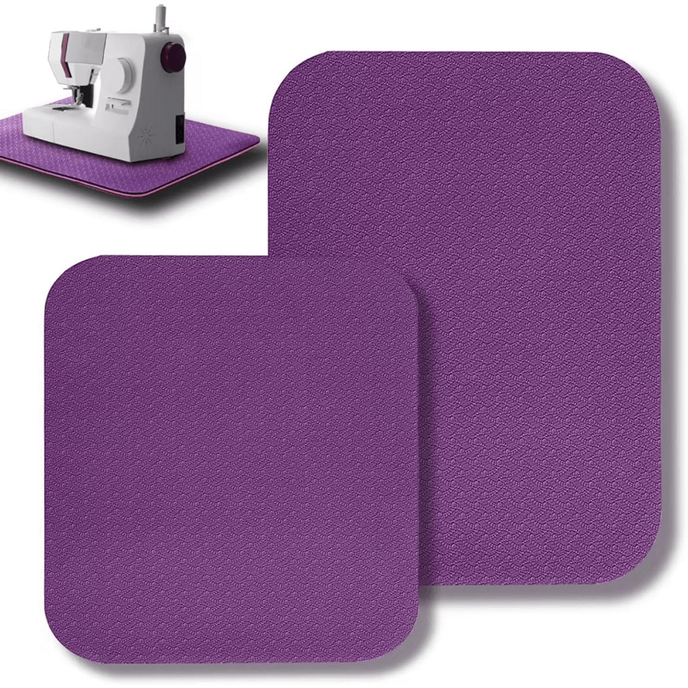 Image of 2-pack Sewing Machine Muffling Mats With Pedal Pad, Purple Anti-vibration Noise Reduction Mats For Quilting Embroidery, Non-slip Rubber Additions (15" X 20" & 9" X 14")