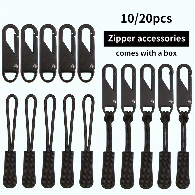 

10/20 Pcs Black Zipper Pulls With Extenders - Durable And Detachable For Luggage, Clothing, Jackets, Backpacks, Boots, Wallets, Handbags, And Coat Pockets - Artisanal Crafts