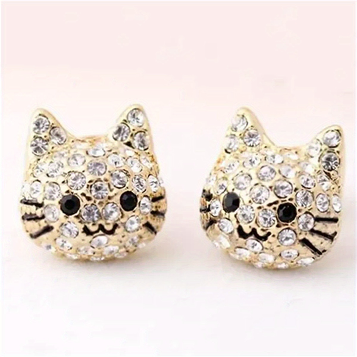 TEMU 1 Pair Cute Cat Stud Earrings With Sparkling, Golden-tone Alloy Adorable Cartoon Kitten Jewelry For Women & Girls 14+, Birthday Holiday Gift