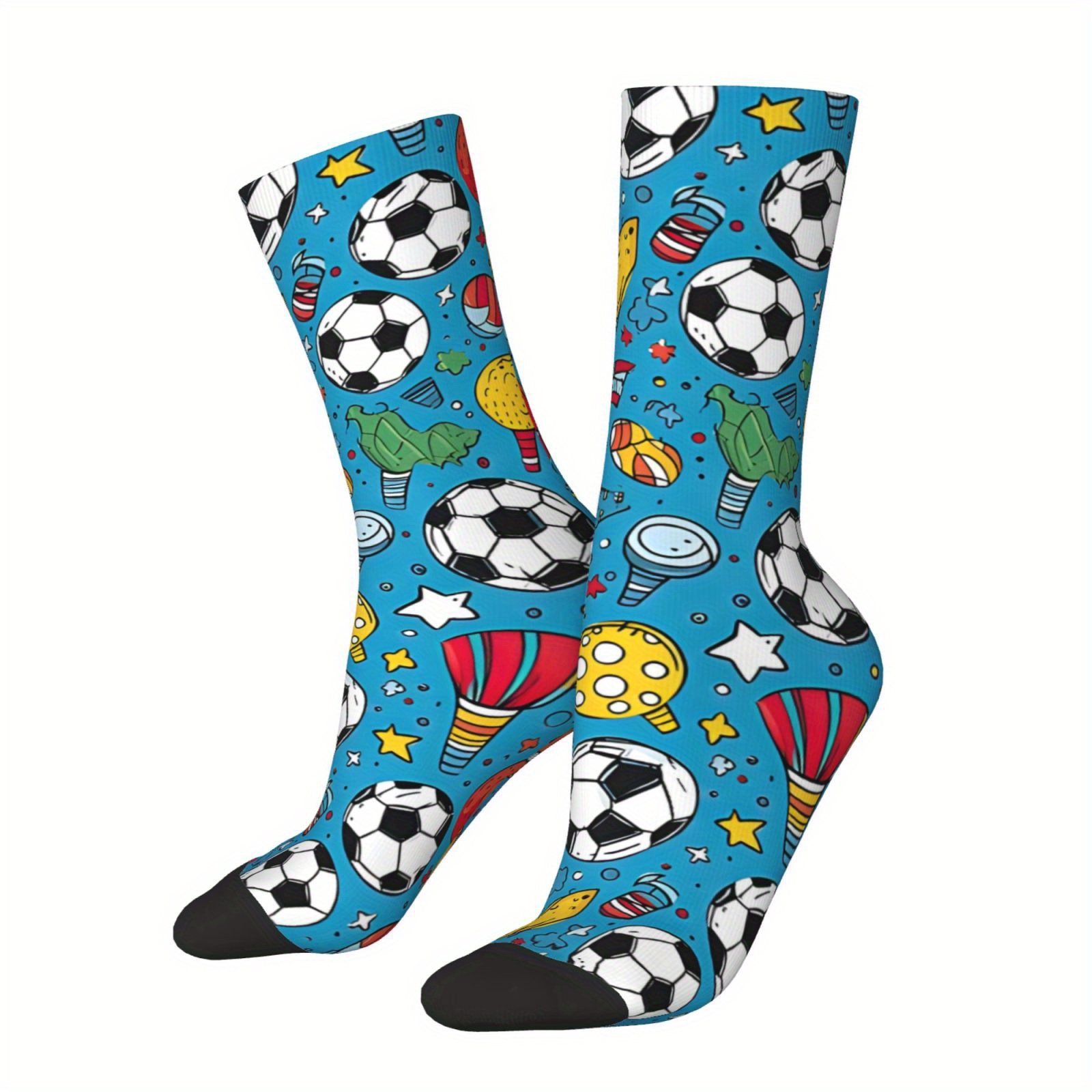TEMU 1 Pair Funny Happy Cute Football Seamless Men's Socks Vintage Harajuku Street Style Novelty Casual Funny Crazy Sock Gift Printed