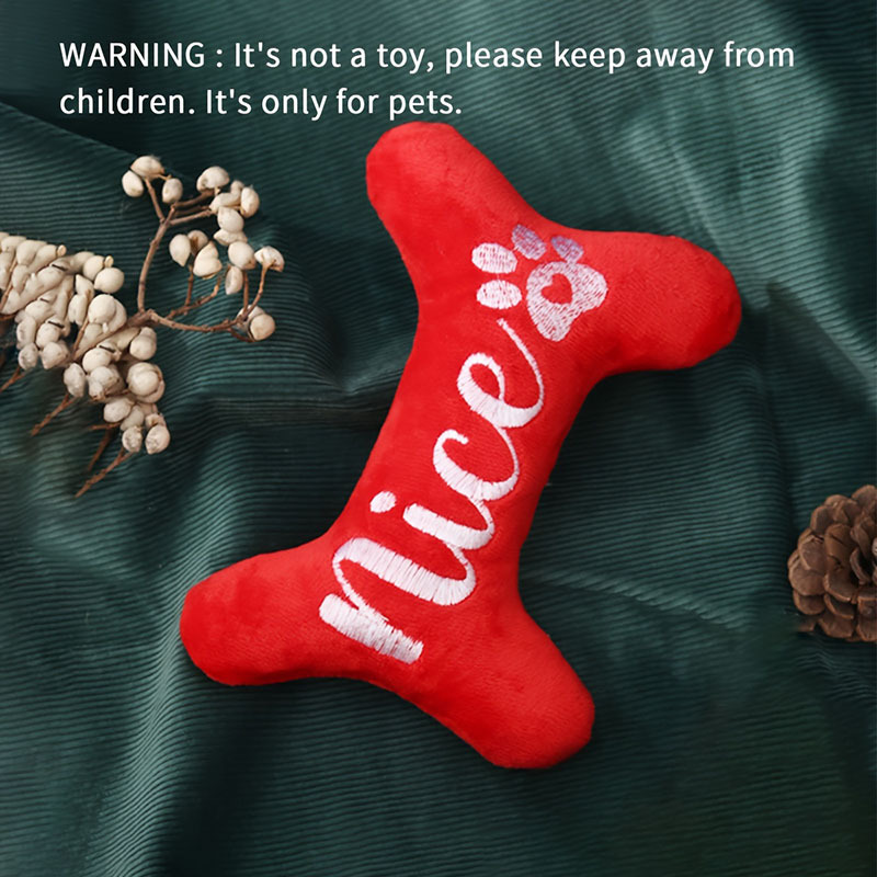 

Festive Christmas Pet Toy: Medium Dog Chew Toy - Durable Plush Bone With 'nice' Paw Print Design - No Battery Required