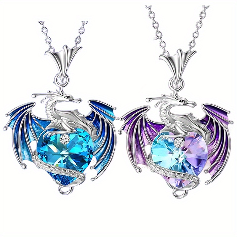 TEMU 2pcs/set Elegant And Fashionable Animal Blue Purple Pendant Necklace Valentine's Day Anniversary Gift Jewelry