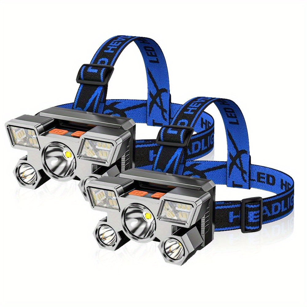 TEMU 2pcs 5 Led Headlamps, Usb Rechargeable Headlight, Ip44, Flashlight For Outdoor Camping Running Fishing