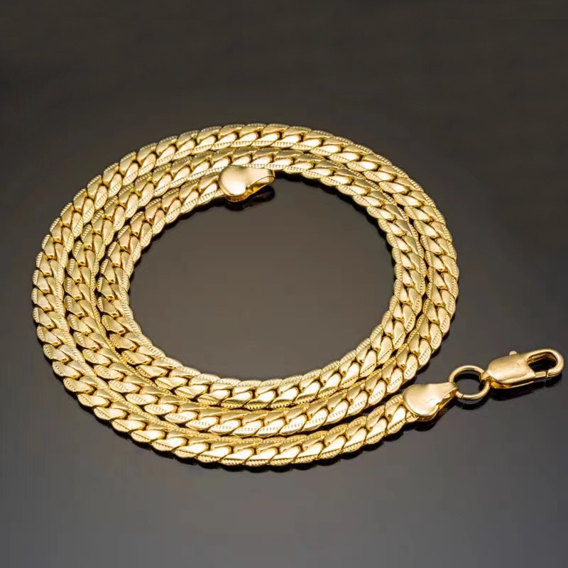 

1pc Fashionable Iron Alloy 5mm Flat Embossed Chain Necklace, Simple Jewelry For Men And Women, Ideal Christmas Gift