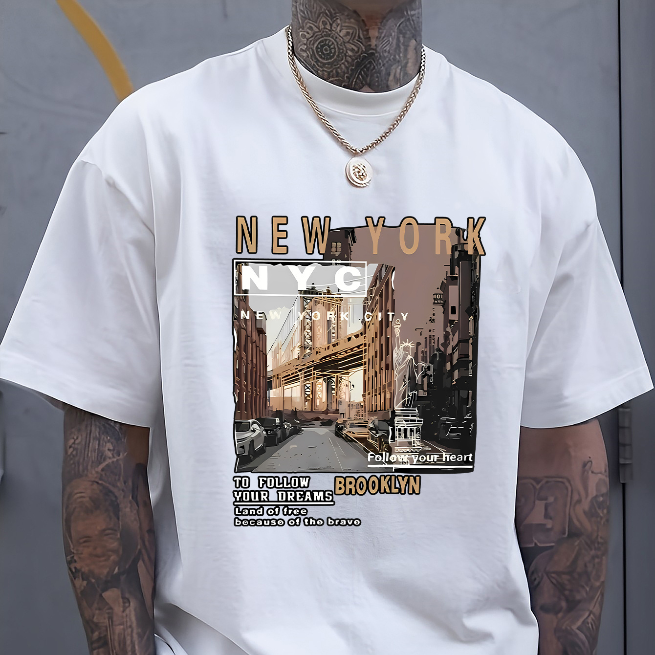 

New York City Print Tee Shirt, Tees For Men, Casual Short Sleeve T-shirt For Summer