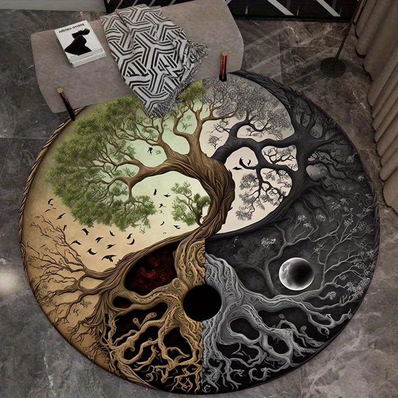 

Tree Of Life & Yin Yang Soft Flannel Area Rug - 800g/m² Crystal Velvet, Machine Washable, Perfect For Living Room, Bedroom, And Office Decor