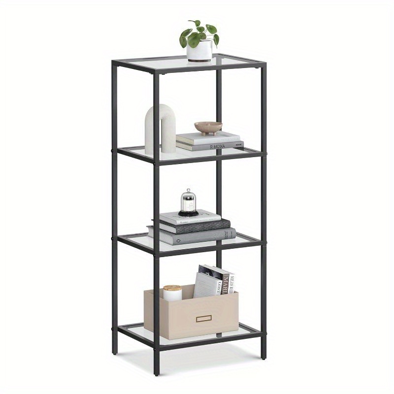 

Bookcase, 4-tier Bookshelf, Slim Shelving Unit For Bedroom, Bathroom, Home Office, Tempered Glass, Steel Frame