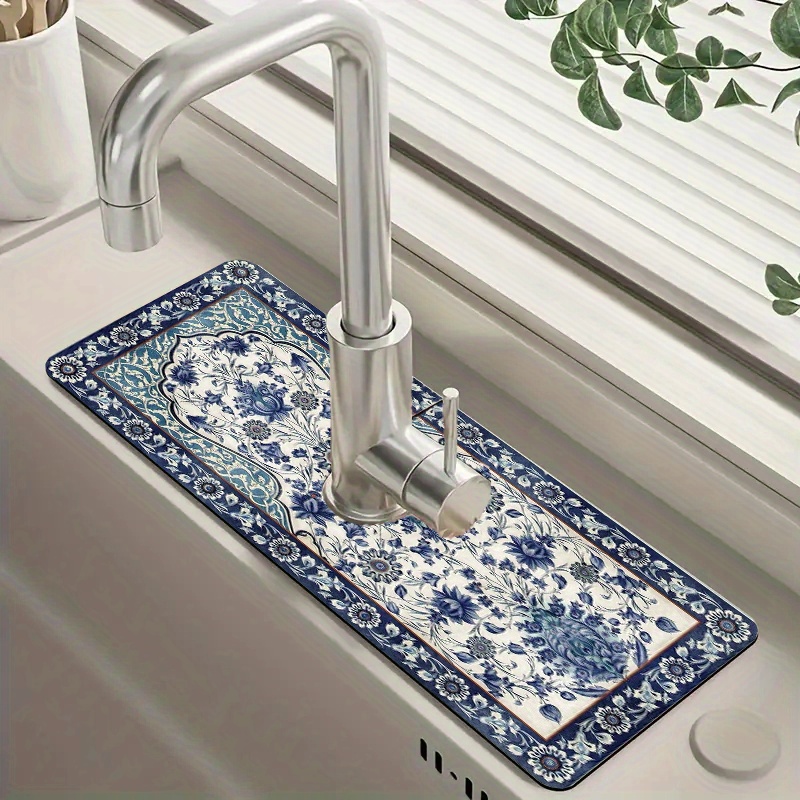 

Bohemian Chic 1pc Faucet Drip Mat - Non-slip, Moisture-proof Sink Drain Pad For Kitchen & Bathroom Countertop Protection