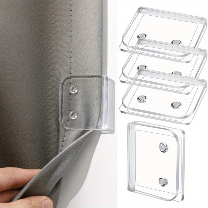 TEMU 4pcs Transparent Shower Curtain Clips - Windproof, Self-adhesive, Durable Abs Holders For